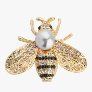 BEE Honey Bee White Pearl 
Brooch Rhinestones Diamonds Black and Gold NWOT